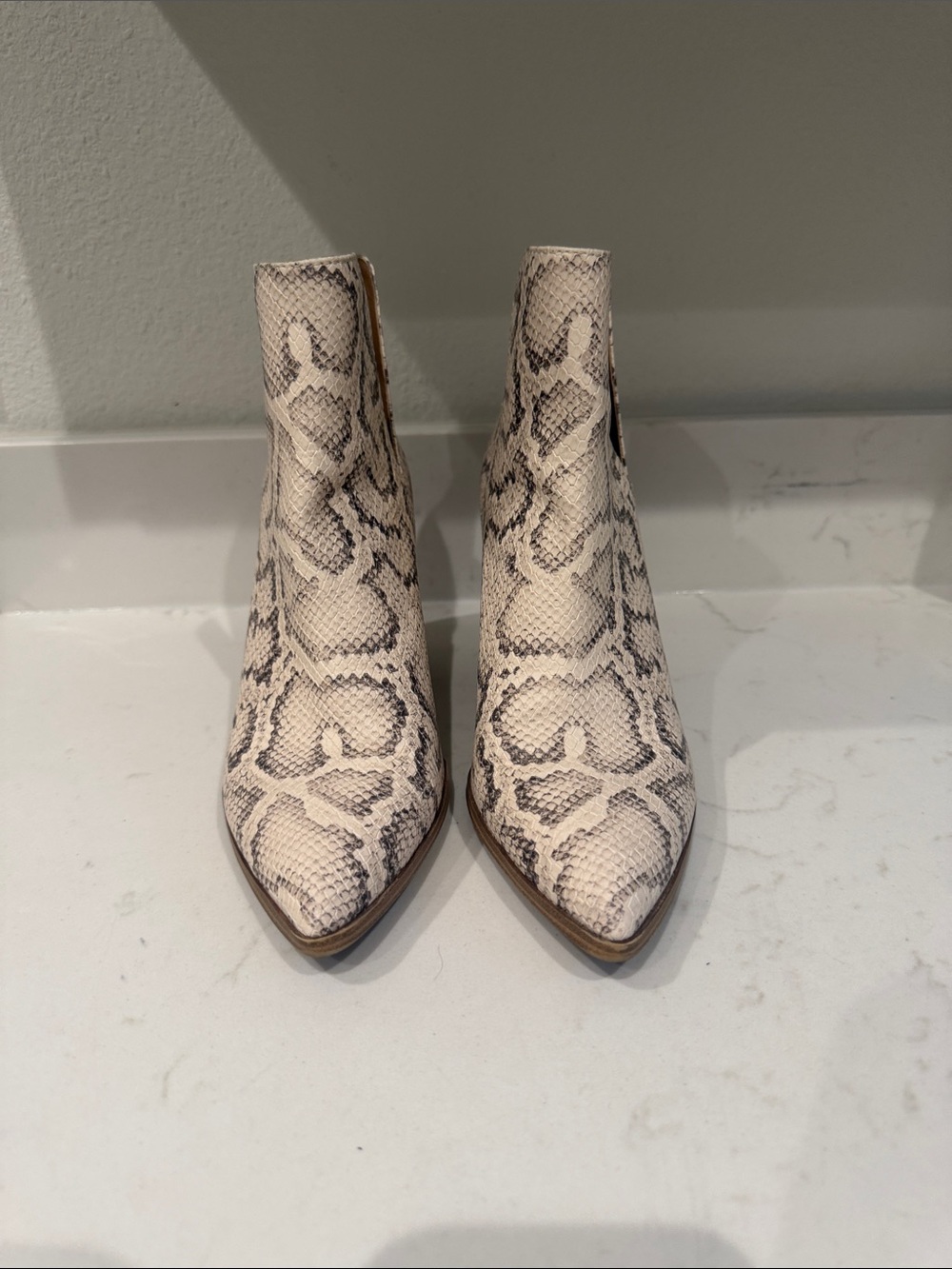Steve Madden Cream Snake-Print Pointed Toe Ankle Boots